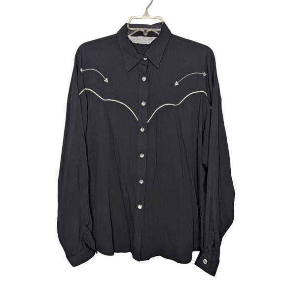 Lilia Guilty Tops - Lilia Guilty Vintage Western black with silver trim Western Cowgirl shirt Size L